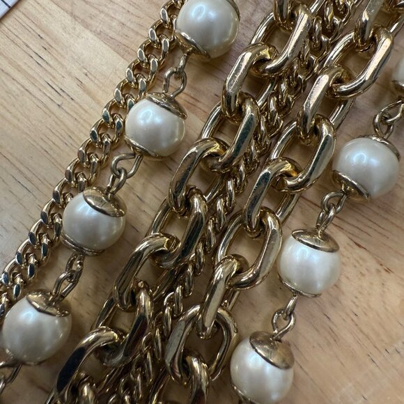 Ann Taylor Long Layered Gold-Tone Necklace With Faux Pearl Accents - Picture 12 of 15